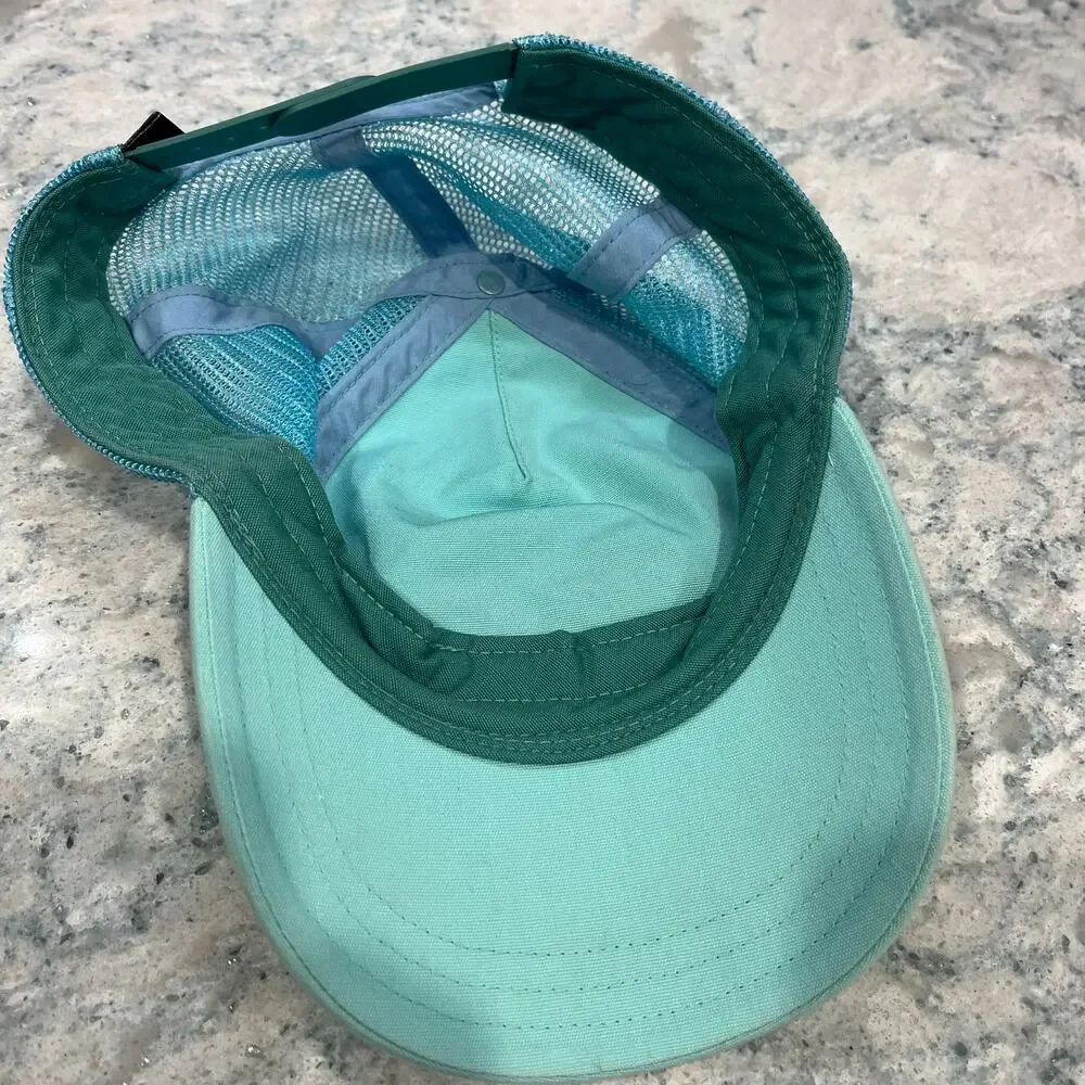Patagonia Fitz Roy Bear Trucker Hat Snapback Cap Teal Blue White Mesh Vintage